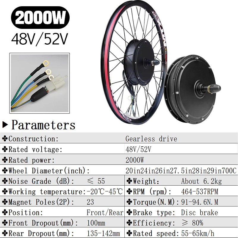 MTX39 48V/52V 2000W Front Rear - Gearless Hub Motor Conversion Kit 2000W With Display review and price